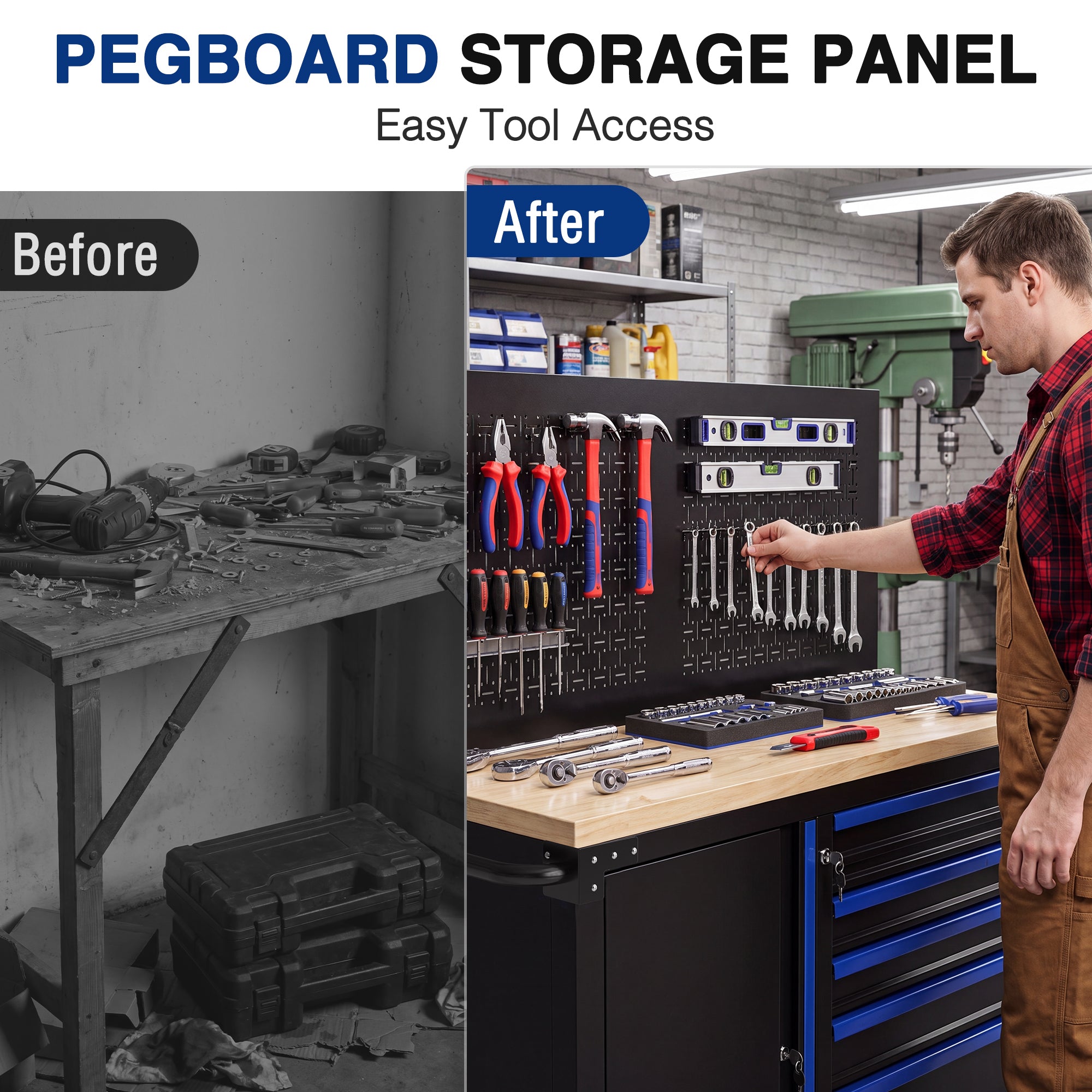 WORKPRO 52" x 20" Rolling Tool Chest with Pegboard, 5-Drawer & 1-Door