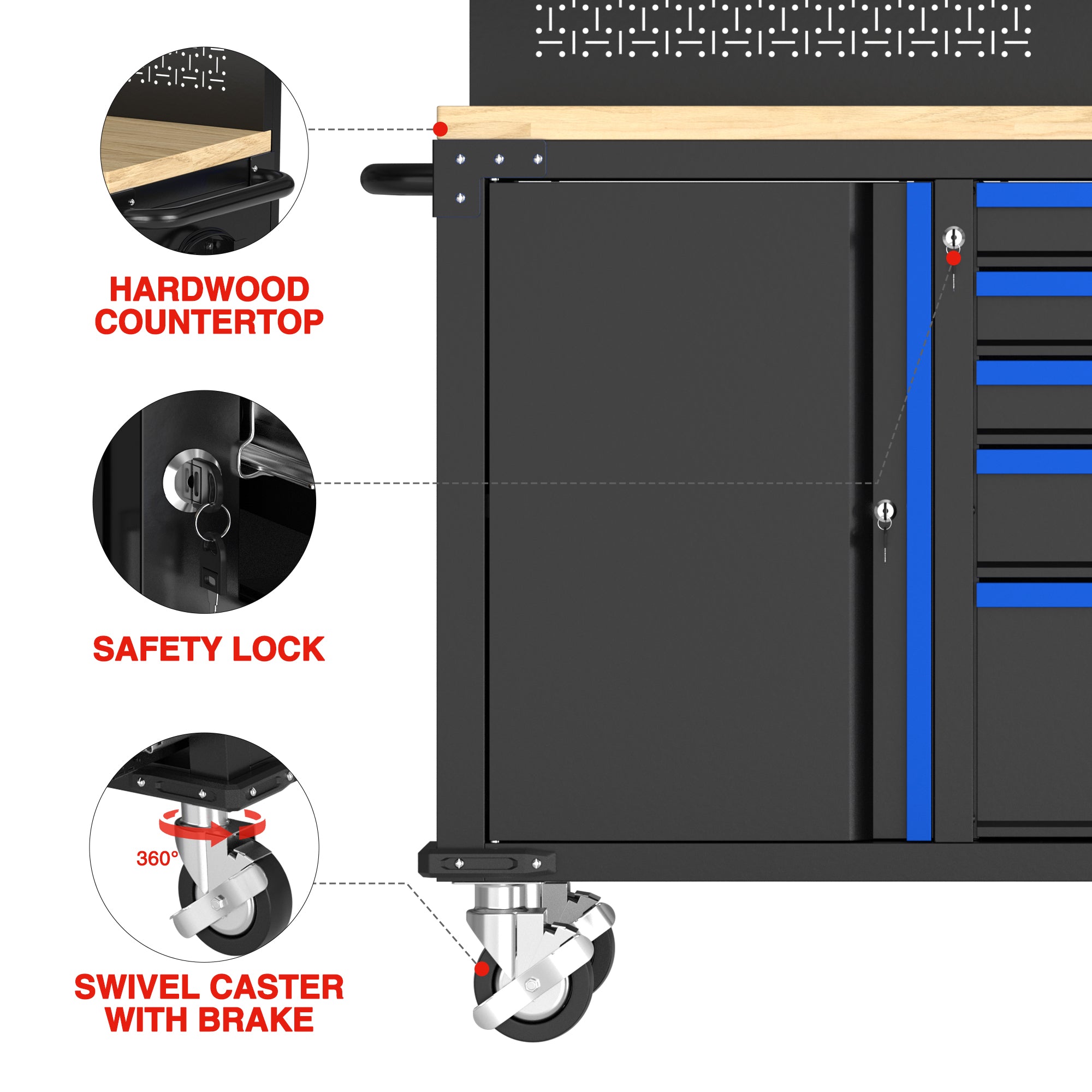 WORKPRO 52" x 20" Rolling Tool Chest with Pegboard, 5-Drawer & 1-Door