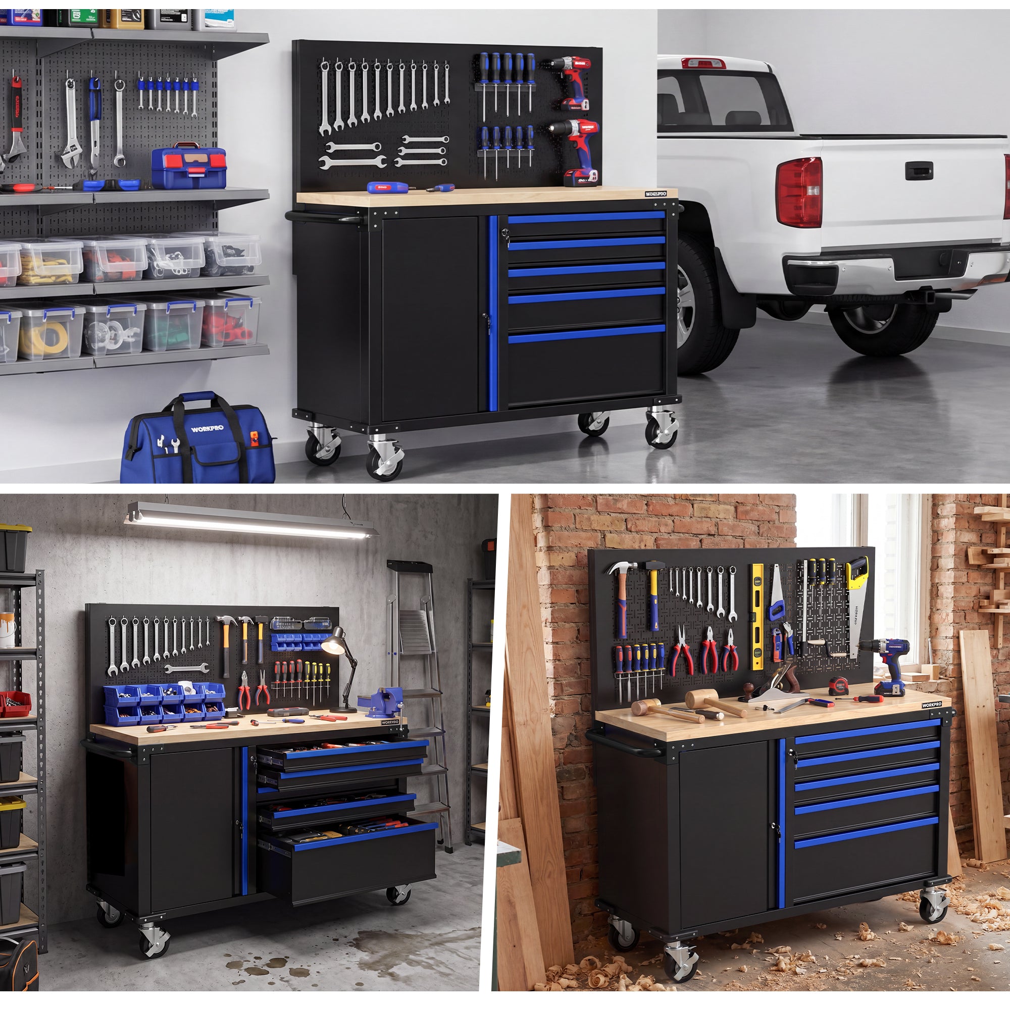 WORKPRO 52" x 20" Rolling Tool Chest with Pegboard, 5-Drawer & 1-Door