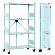 WORKPRO 4-Tier Folding Shelf, No-Assembly Metal Storage Rack with Wheels, 600 lbs Capacity (with Leveling Feet), Collapsible Shelving Unit for Kitchen, Pantry, Closet & Craft Shows - Blue