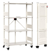 WORKPRO 4-Tier Folding Shelf, No-Assembly Metal Storage Rack with Wheels, 600 lbs Capacity (with Leveling Feet), Collapsible Shelving Unit for Kitchen, Pantry, Closet & Craft Shows - White