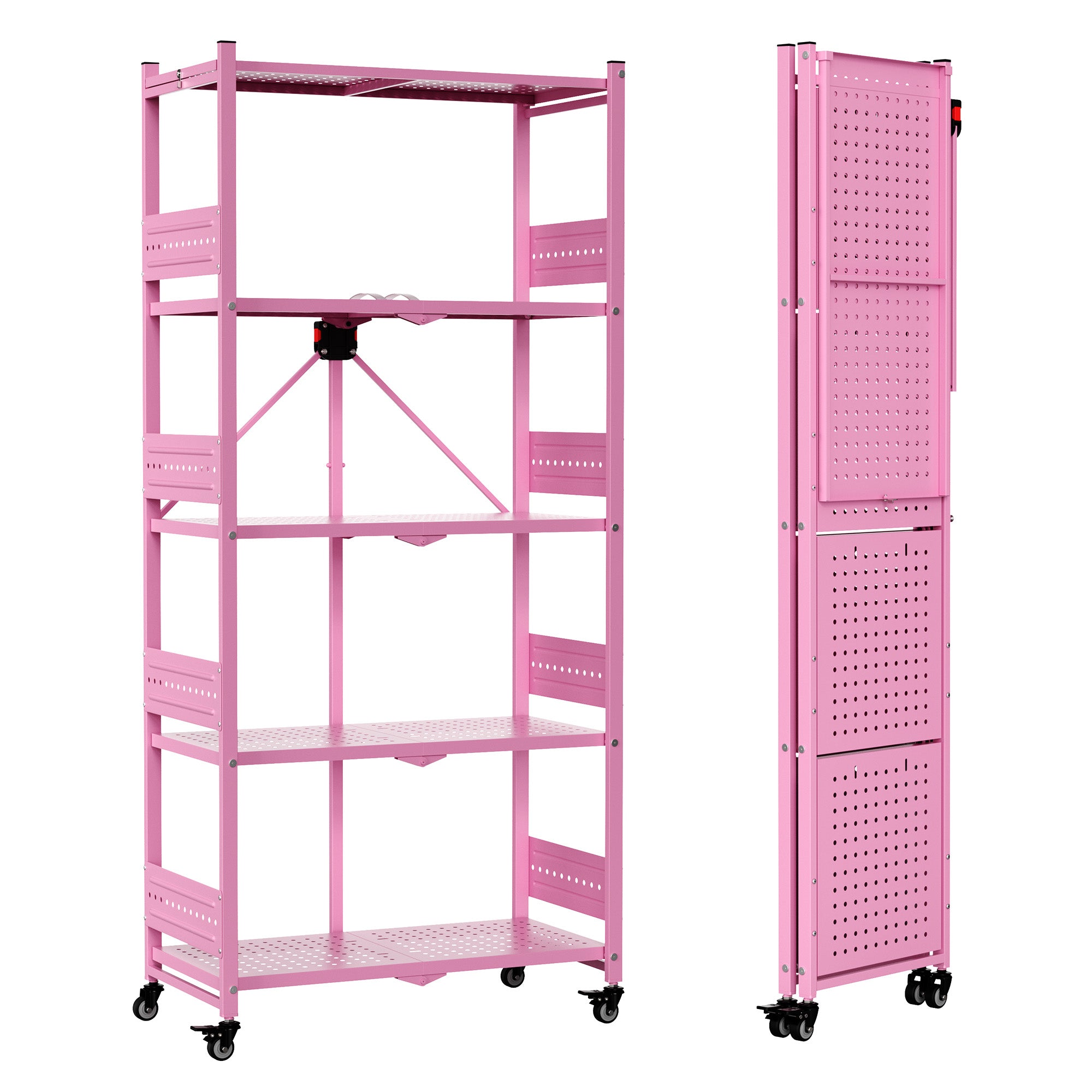 WORKPRO 5-tier folding shelf rack in pink metal with wheels, innovation quality high-quality durable secure