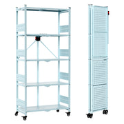 WORKPRO 5-Tier Folding Shelf, No-Assembly Metal Storage Rack with Wheels, 750 lbs Capacity (with Leveling Feet), Collapsible Shelving Unit for Kitchen, Pantry, Closet & Craft Shows - Blue