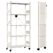 WORKPRO 5-Tier folding shelf rack in white metal with innovation quality and secure wheels for durable storage