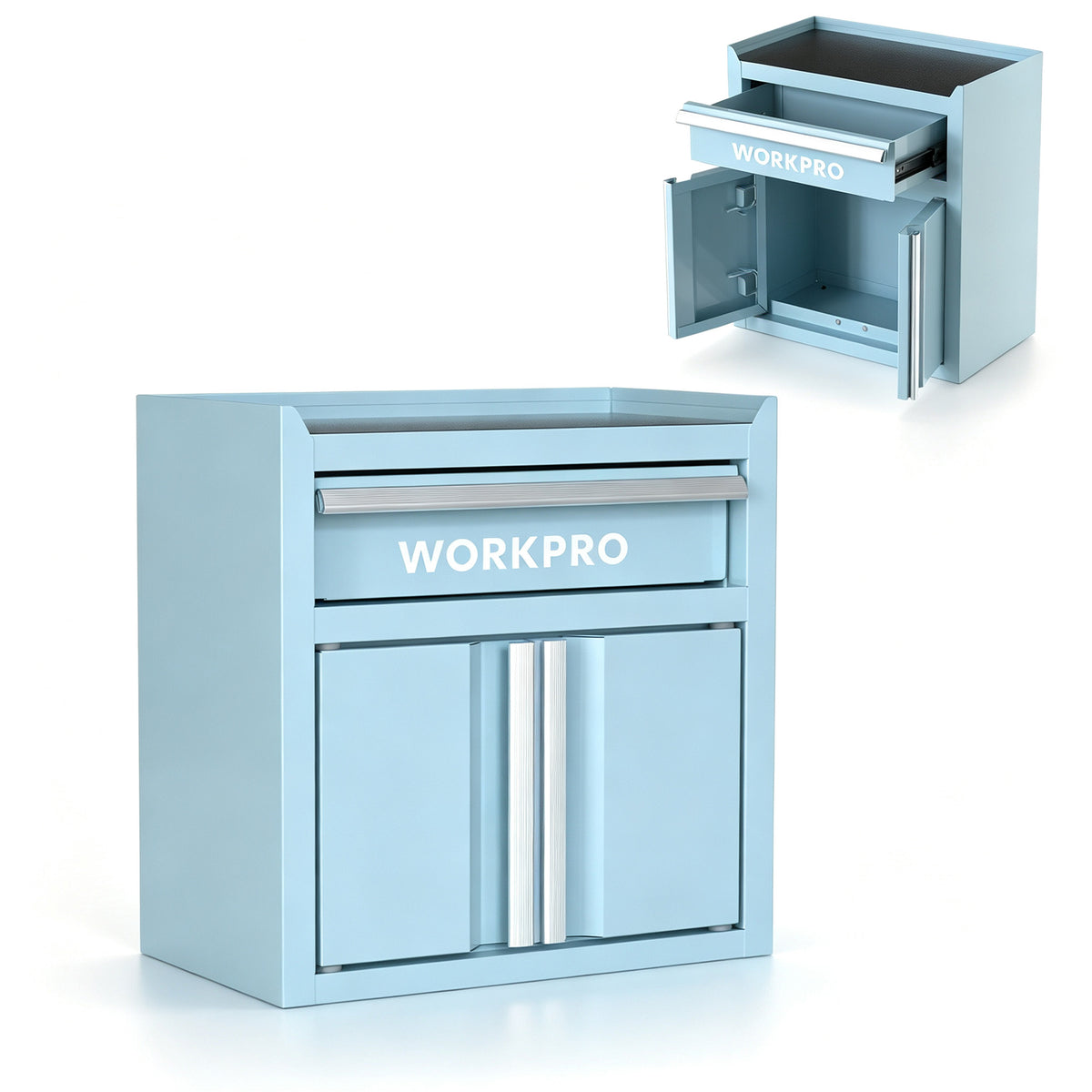WORKPRO 11.1" Mini Tool Box, 1 Drawer & 2 Doors, Stackable Metal Toolbox