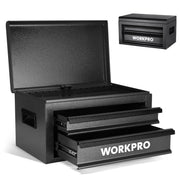 WORKPRO 15-Inch Metal Tool Box with 2 Drawers & Top Storage, Black