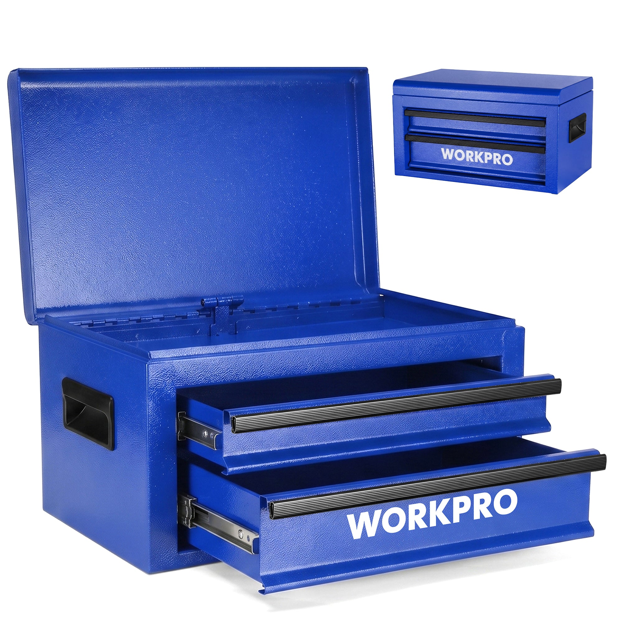WORKPRO 15-Inch Metal Tool Box with 2 Drawers & Top Storage, Blue