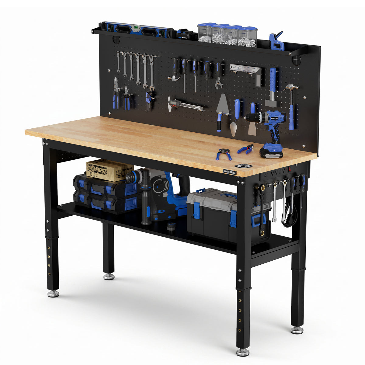 WORKPRO 60"x22" Garage Workbench with Storage, 2000 LBS, Pegboard