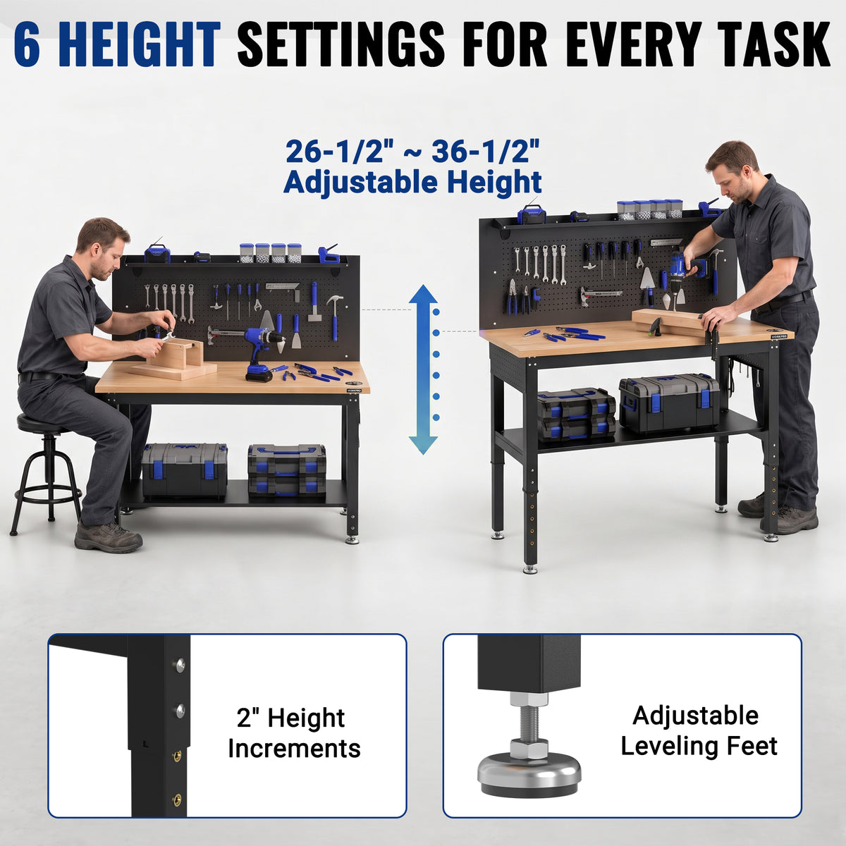 WORKPRO 60"x22" Garage Workbench with Storage, 2000 LBS, Pegboard