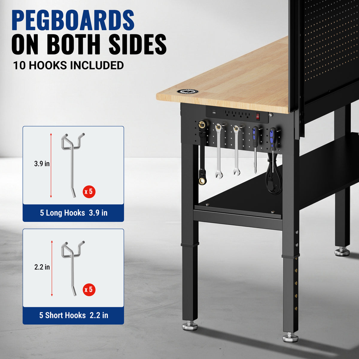 WORKPRO 60"x22" Garage Workbench with Storage, 2000 LBS, Pegboard