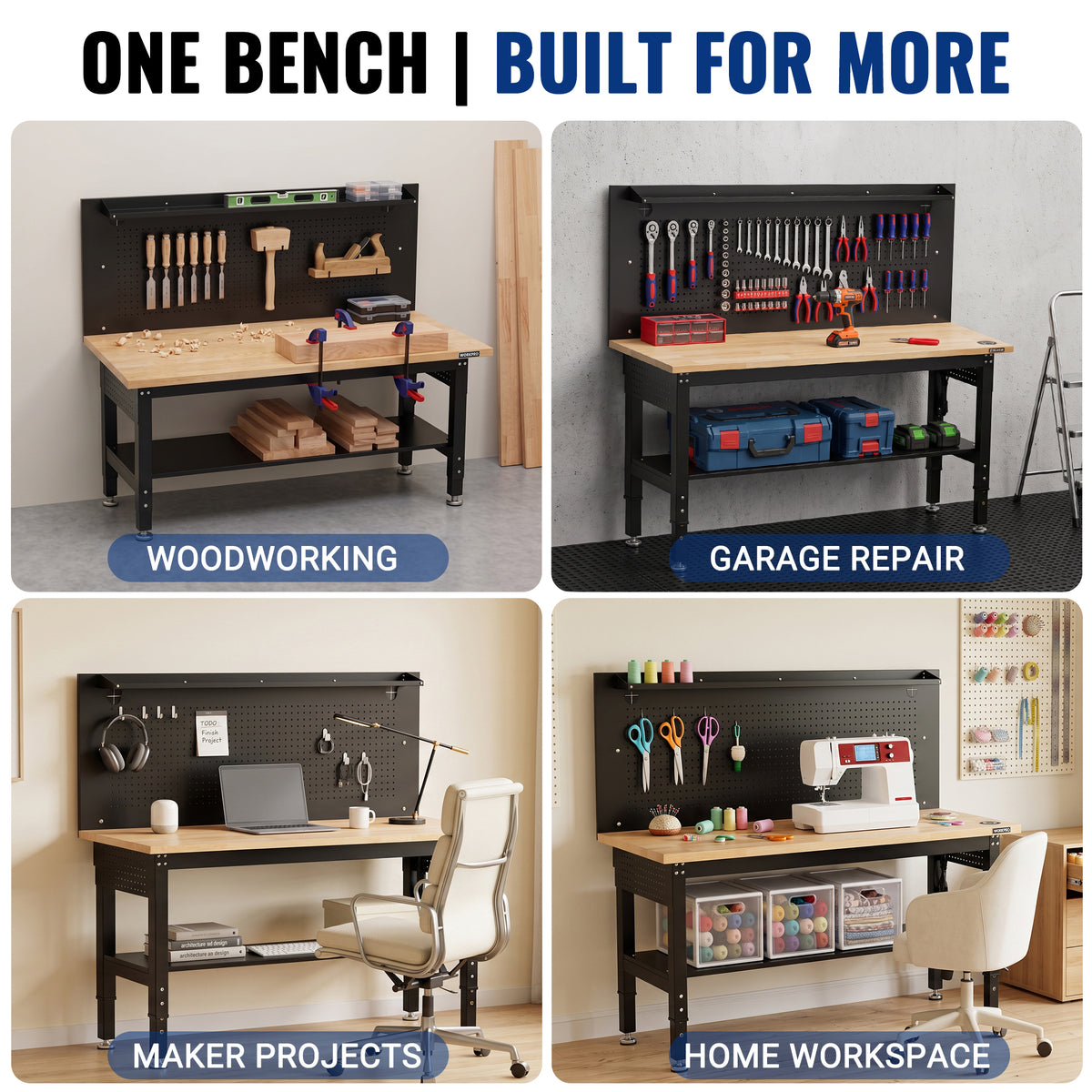 WORKPRO 60"x22" Garage Workbench with Storage, 2000 LBS, Pegboard
