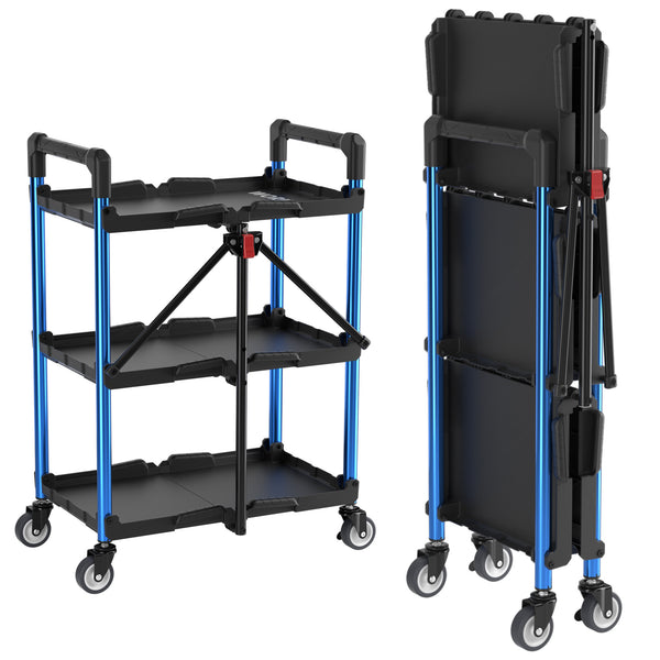 WORKPRO 3-Tier Collapsible Service Cart with Wheels, 210 LBS (No Assembly Required)