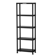 Black 5-tier plastic storage shelf, freestanding utility organizer with four legs