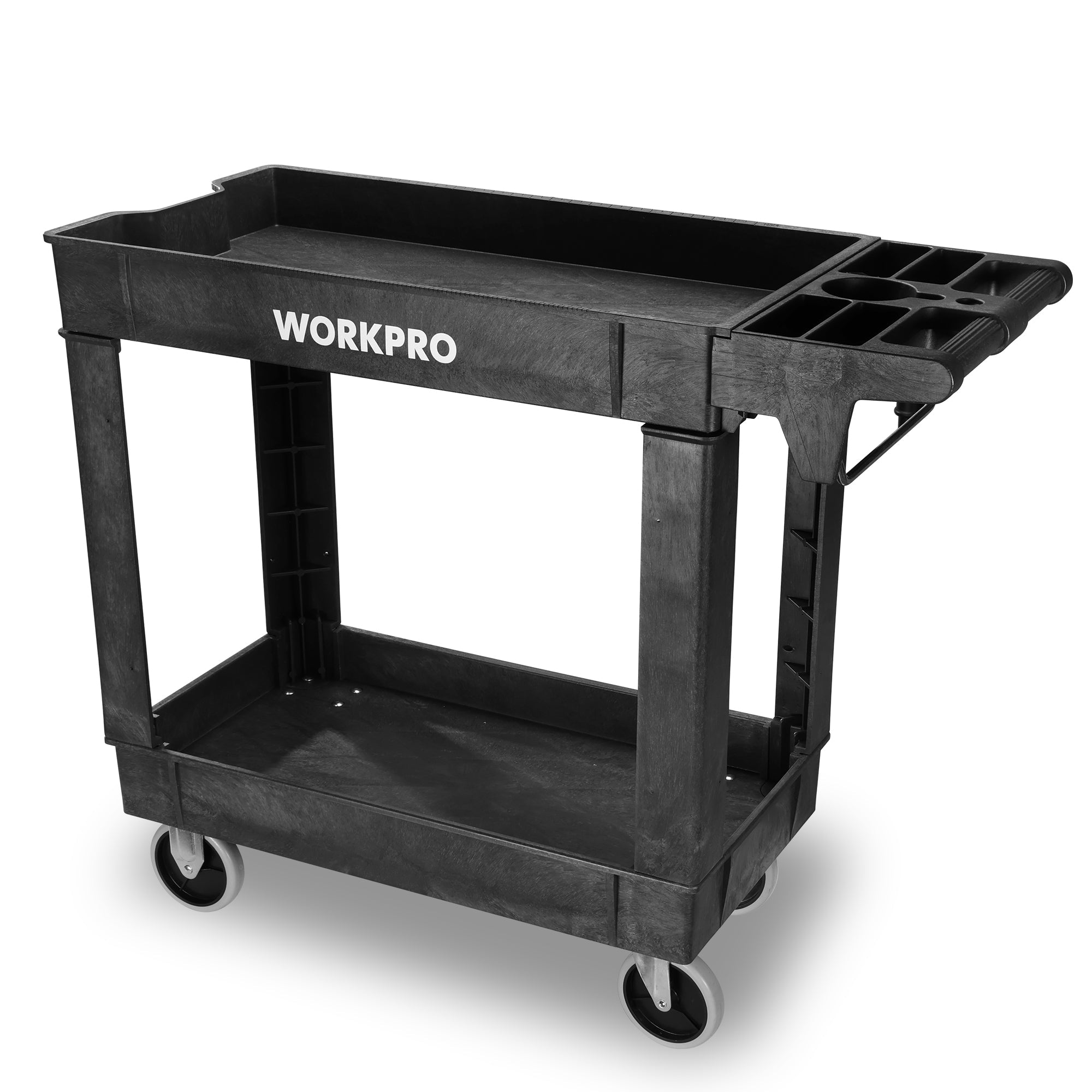 WORKPRO 500 LBS 2-Tier Utility Service Cart, Rolling Tool Cart with 360° Swivel Locking Casters, 39