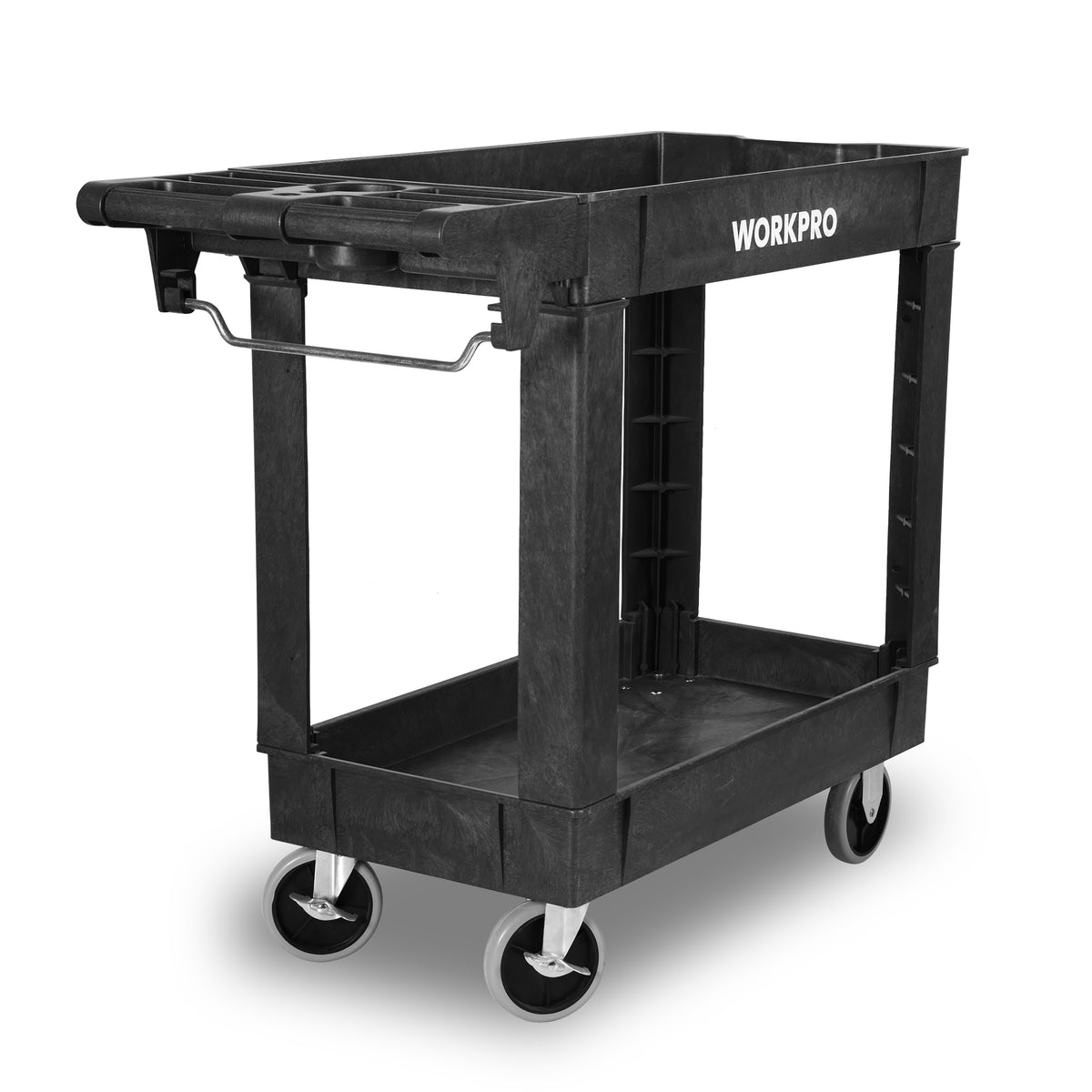 WORKPRO 500 LBS 2-Tier Utility Service Cart, Rolling Tool Cart with 360° Swivel Locking Casters, 39"x17"x33" PP Plastic Work Station for Garage & Home
