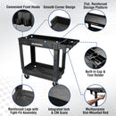 WORKPRO 500 LBS 2-Tier Utility Service Cart, Rolling Tool Cart with 360° Swivel Locking Casters, 39"x17"x33" PP Plastic Work Station for Garage & Home