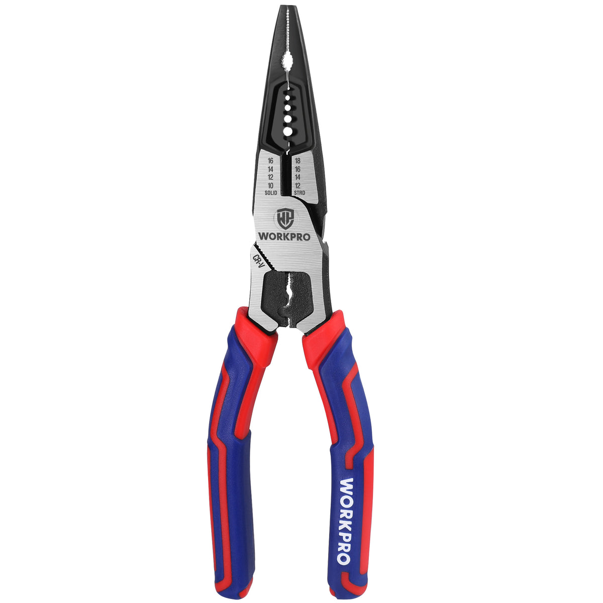 WORKPRO 6-in-1 Needle Nose Pliers, 8 Inch Multipurpose Long Nose Pliers with Wire Stripper/Crimper/Cutter Function, Premium Heavy-Duty CRV Steel Hand Tool Plier for Home, Crafts