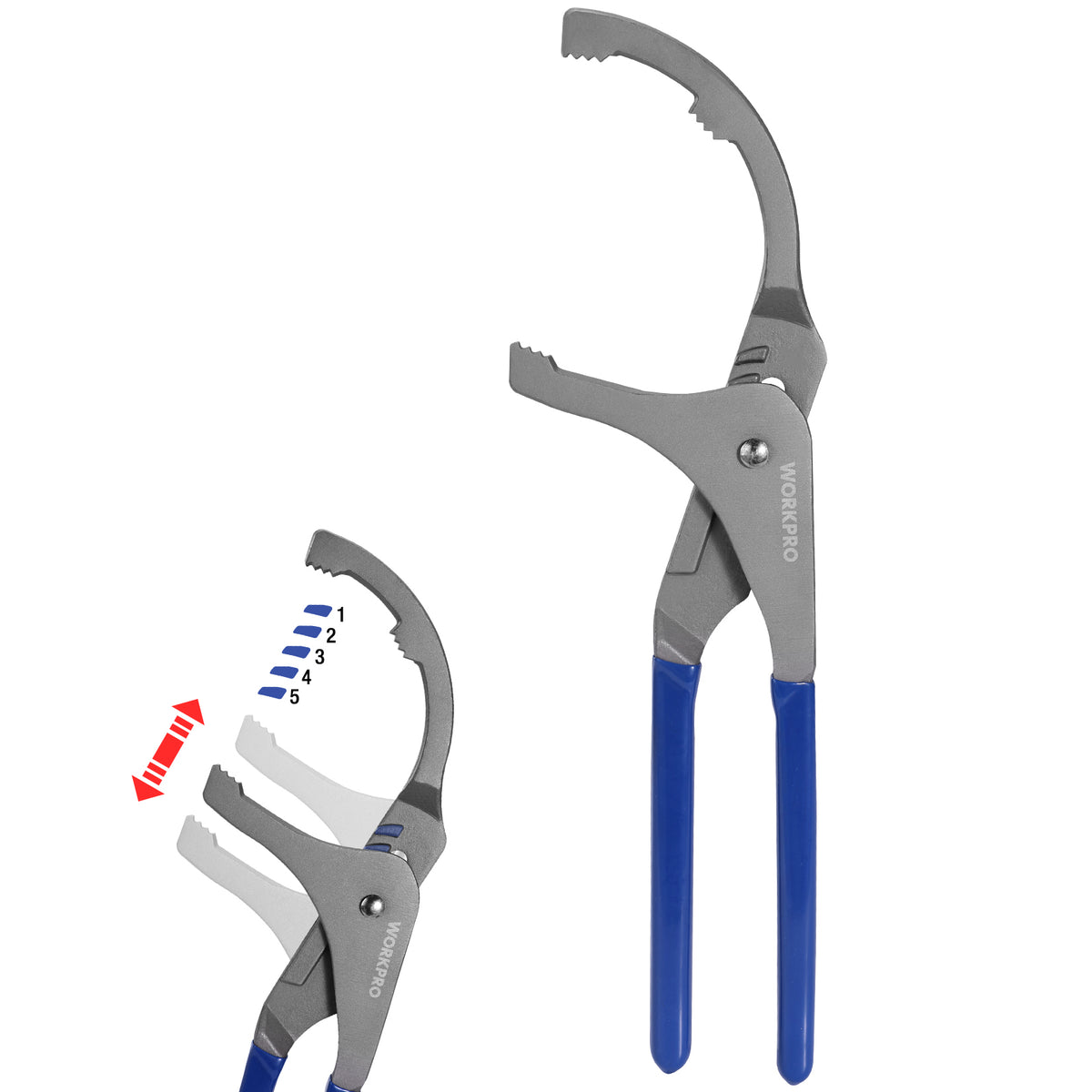 WORKPRO Oil Filter Wrench, 12" Oil Filter Removal Pliers Tools, 5-Position Adjustable Design Fits 2-1/2" to 3-3/4" in Diameter, Ideal for Engine Filters, Cars, and Trucks