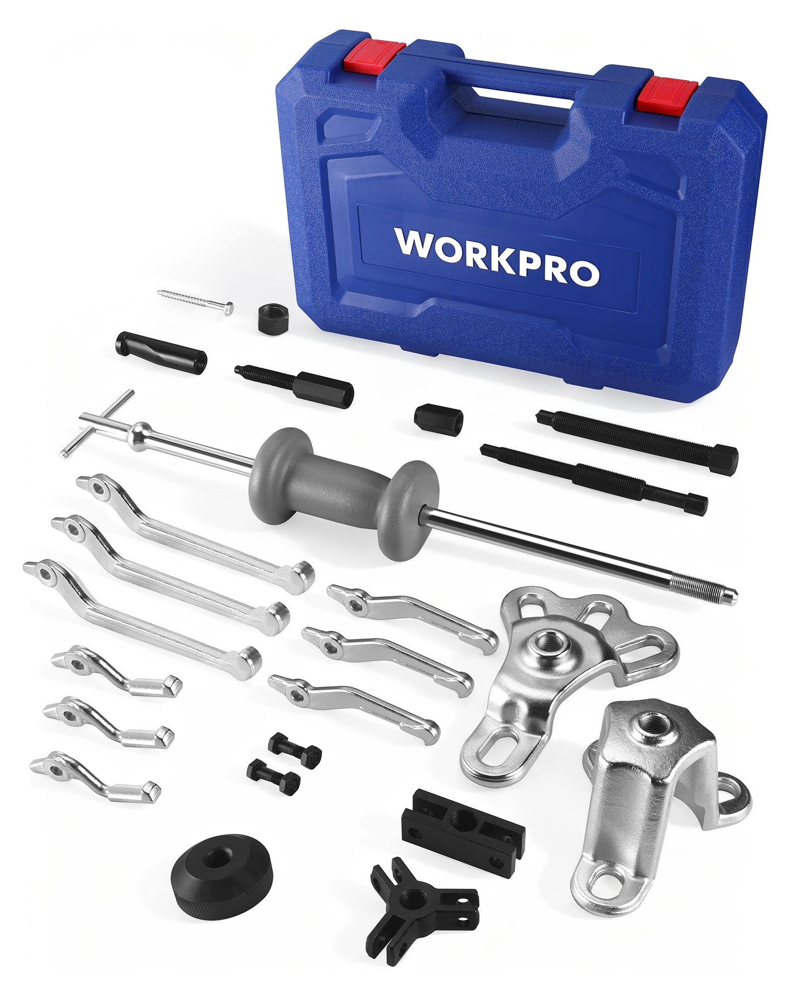 WORKPRO 9-Way Slide Hammer Puller Set, 27-Piece Slide Hammer Kit, Wheel Bearing Removal Tool for Front Hub & Rear Axle, Heavy Duty Bearing Puller Set with Carry Box