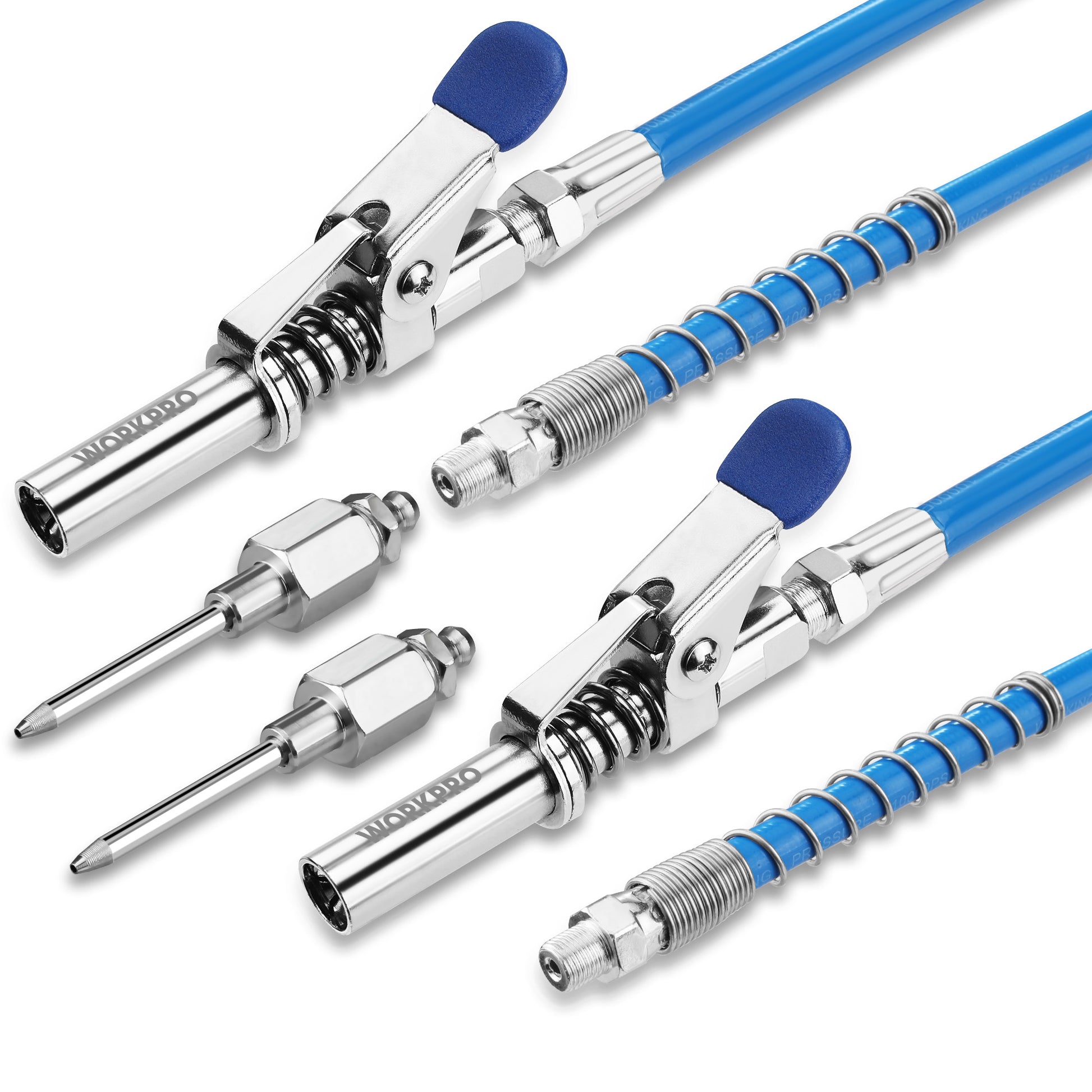 WORKPRO Grease Gun Coupler Set with blue hoses and quick release couplers, innovation quality high-quality