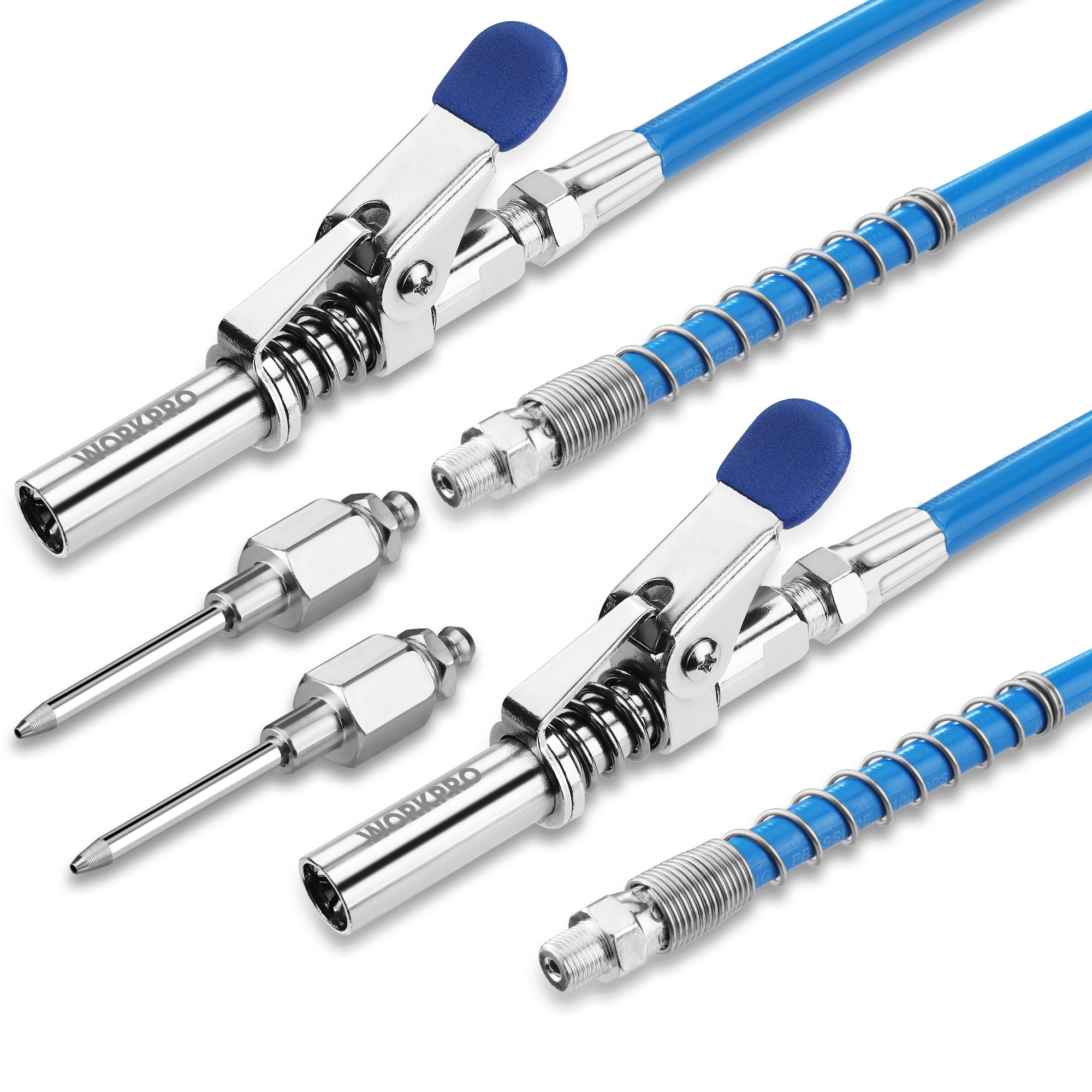 WORKPRO Grease Gun Coupler Set with blue hoses and quick release couplers, innovation quality high-quality