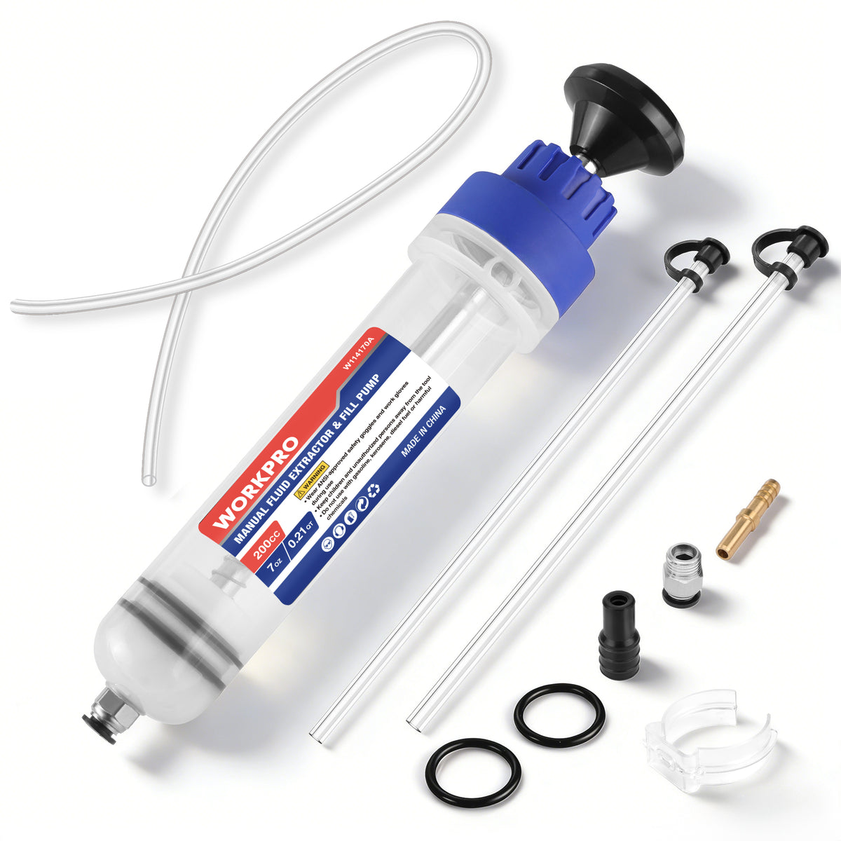 WORKPRO 200CC Manual Fluid Extractor, Multi-Purpose Oil Syringe Suction Pump, Manual Extraction and Filling Pump, Automotive Oil Syringe