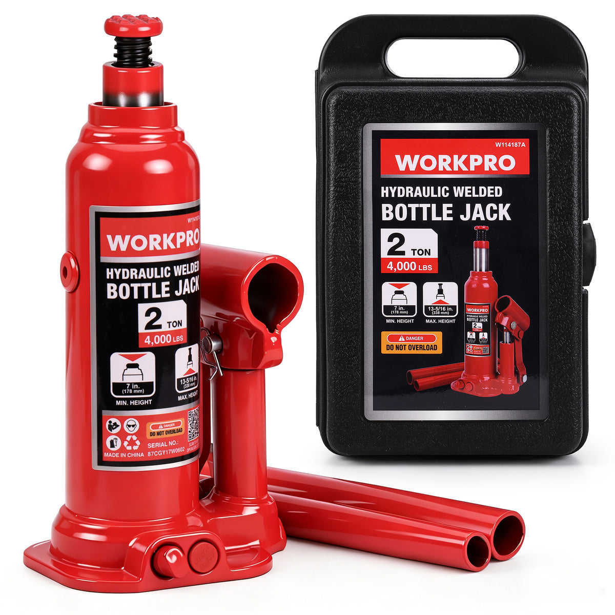 WORKPRO Bottle Jack, 2 Ton Heavy Duty Hydraulic Car Jack with Storage Case