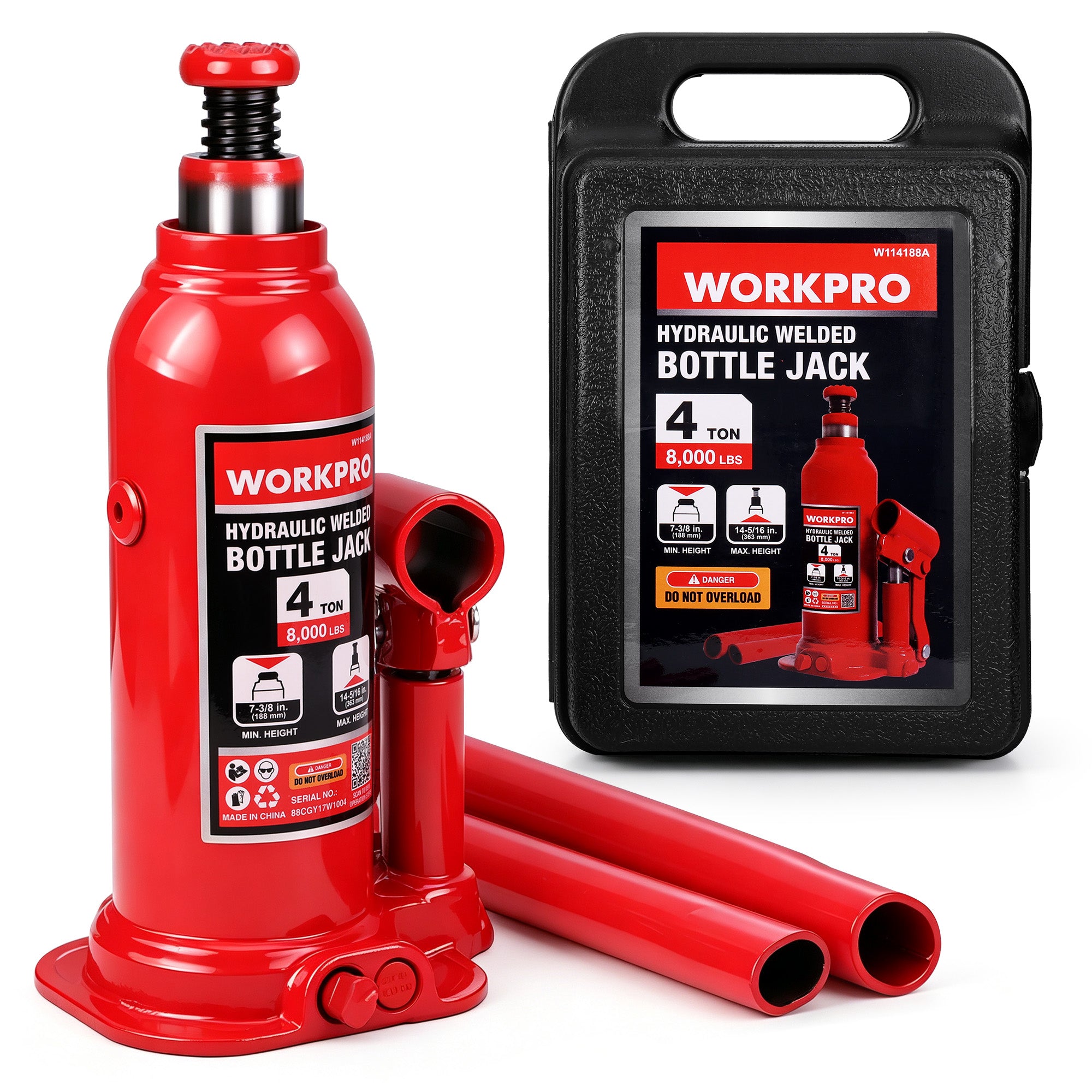 WORKPRO Bottle Jack, 4 Ton Heavy Duty Hydraulic Car Jack with Storage Case