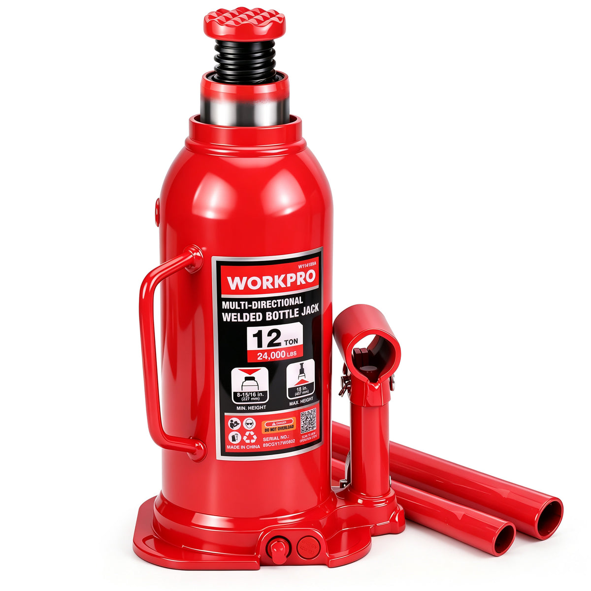 WORKPRO Bottle Jack, 12 Ton Heavy Duty Multi-Directional Welded Bottle Jack