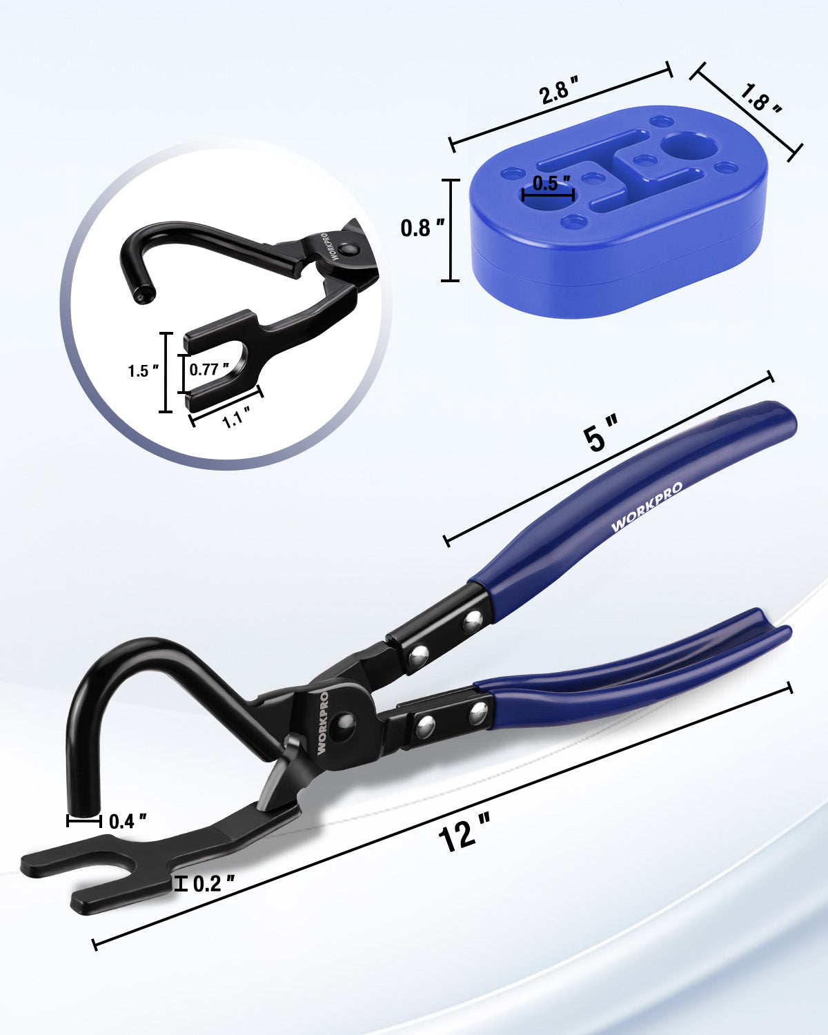 WORKPRO Exhaust Hanger Removal Tool with 4 Rubber Hangers, Blue | Non-Slip Grip, For Rubber Exhaust Hangers Muffler Hanger, Compatible with Most Domestic & Imported Exhaust Systems