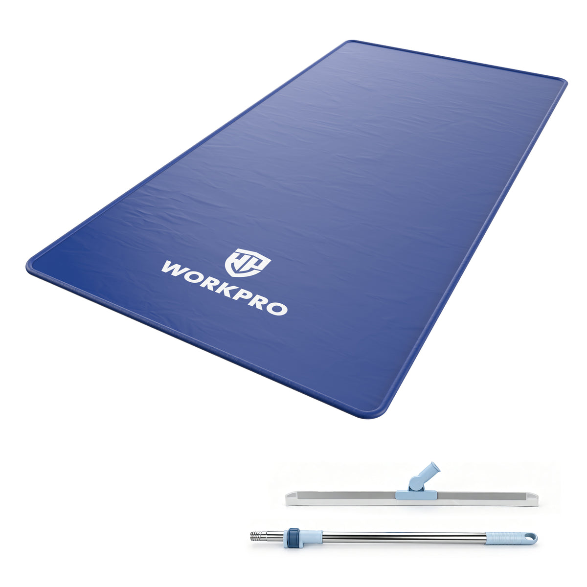 WORKPRO Garage Floor Mat for Under Car, 7.9 ft x 16.4 ft, Containment Mat | 1-Inch Raised Edge Catches Snow, Ice & Road Salt, 1000D 3-Layer PVC, 7.9 x 16.4 ft, 17.28 lb, Hook & Loop Tabs, Squeegee