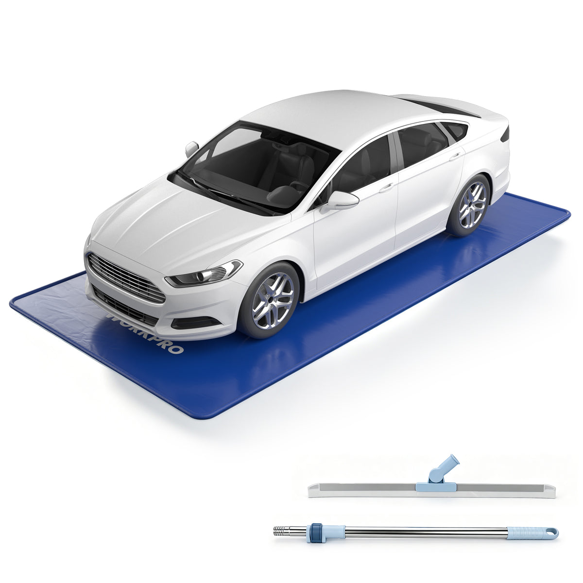 WORKPRO Garage Floor Mat for Under Car, 7.9 ft x 16.4 ft, Containment Mat | 1-Inch Raised Edge Catches Snow, Ice & Road Salt, 1000D 3-Layer PVC, 7.9 x 16.4 ft, 17.28 lb, Hook & Loop Tabs, Squeegee