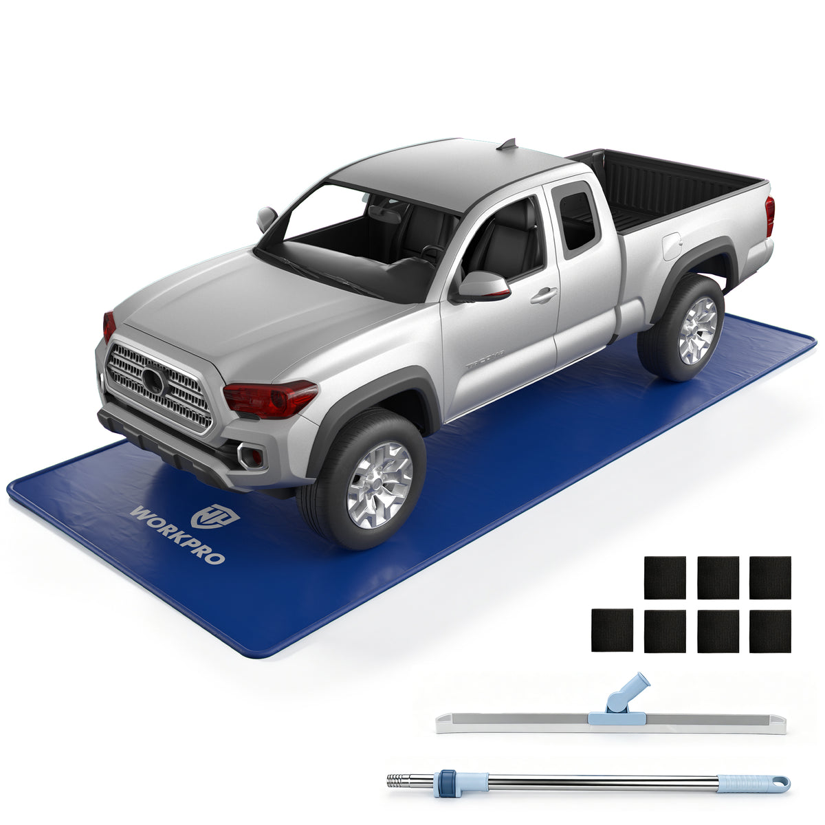 WORKPRO Garage Floor Mat for Under Car, 8.5 ft x 20 ft, Containment Mat | 1-Inch Raised Edge Catches Snow, Ice & Road Salt, 1000D 3-Layer PVC, 8.5 x 20 ft, 22.22 lb, Hook & Loop Tabs, Squeegee