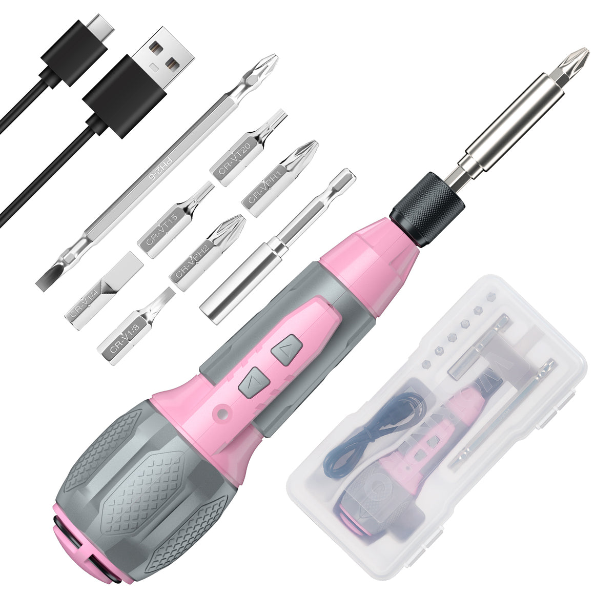 WORKPRO Cordless 4V USB Rechargeable Lithium-ion Battery Screwdriver Kit in pink with innovation, quality, secure
