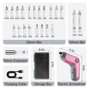 WORKPRO 3.6V Electric Cordless Rechargeable Screwdriver with Offset Driving Shaft, 22PCS Bits - Pink Ribbon
