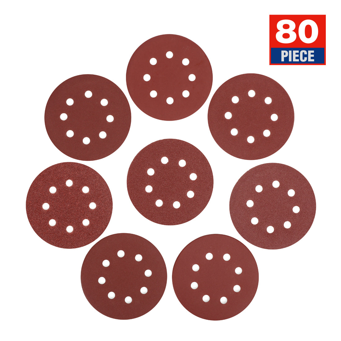 WORKPRO 80-Piece Sanding Disc Set, 5-Inch 8-Hole Hook and Loop Sanding Discs, 60, 80, 100, 120, 180, 240, 320, 400 Grits Sandpaper for Random Orbital Sander(Not for Oscillating Tools or Mouse Sander)