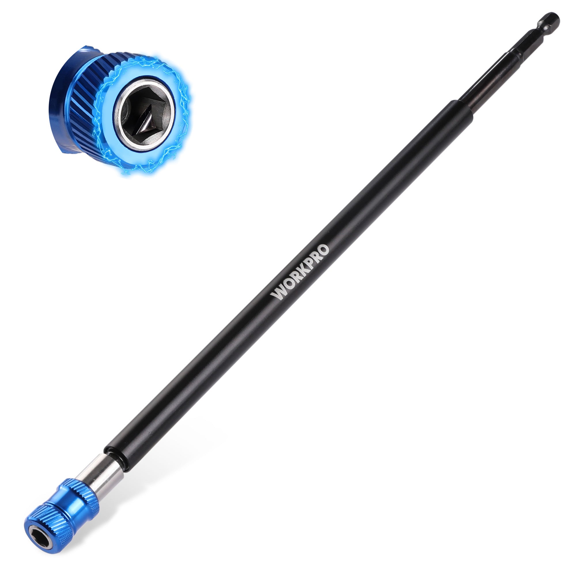 WORKPRO Drill Bit Extension magnetic bit holder in blue and black with secure durable quality for tight spaces