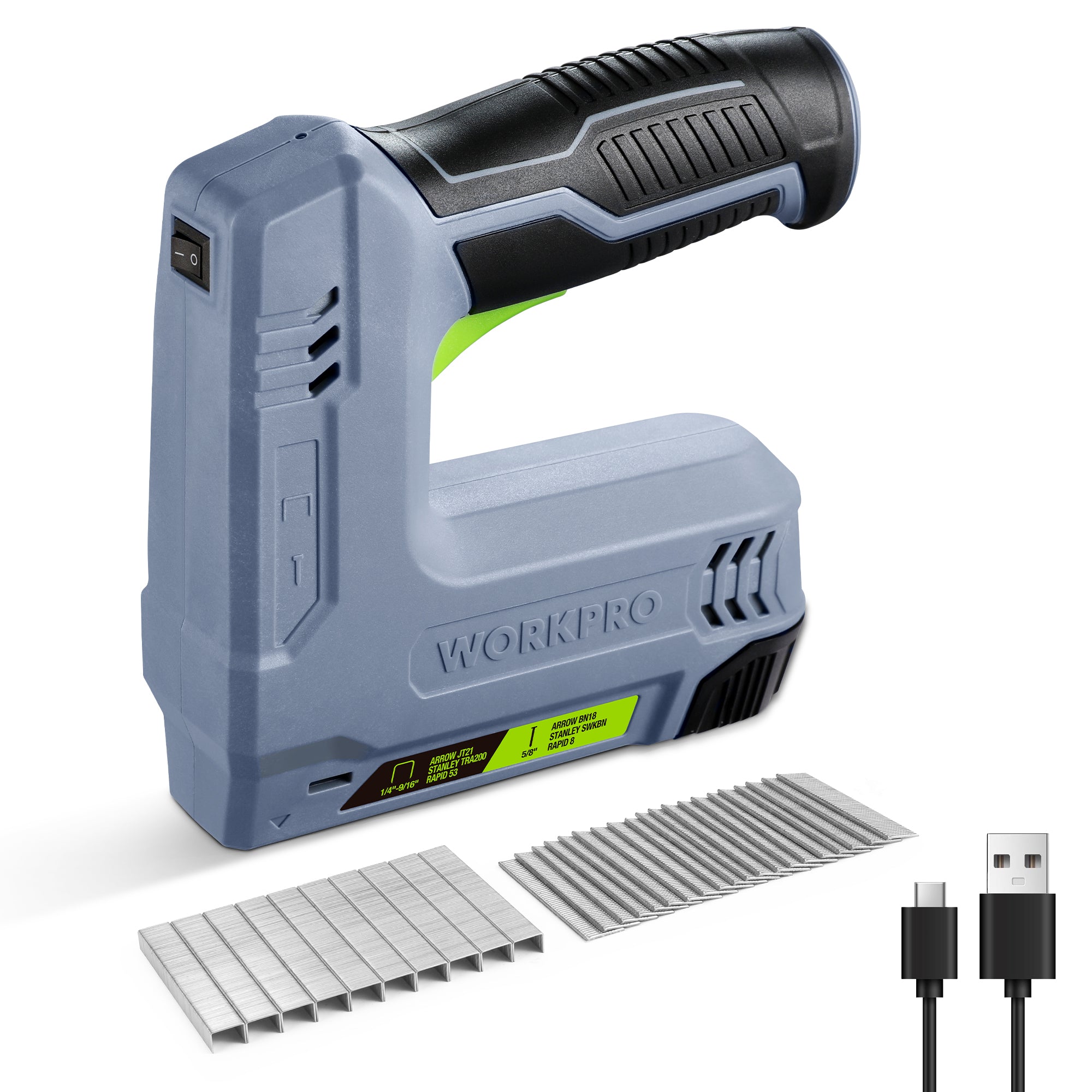 WORKPRO 3.6V 2.0Ah Battery Powered Electric Cordless 2-in-1 Staple and Nail Gun, Grey