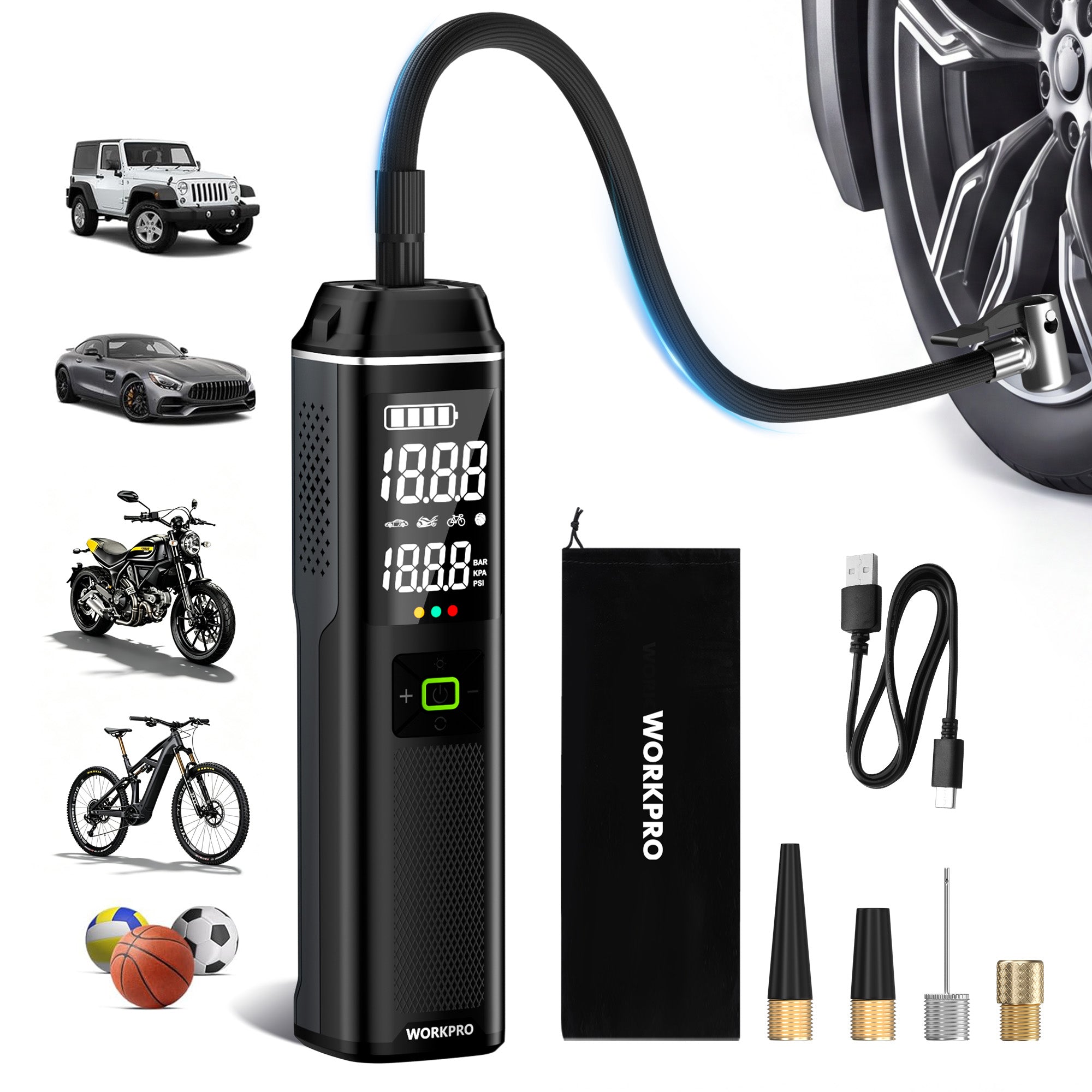 WORKPRO Tire Inflator Portable Air Compressor, 12V 7500mAh