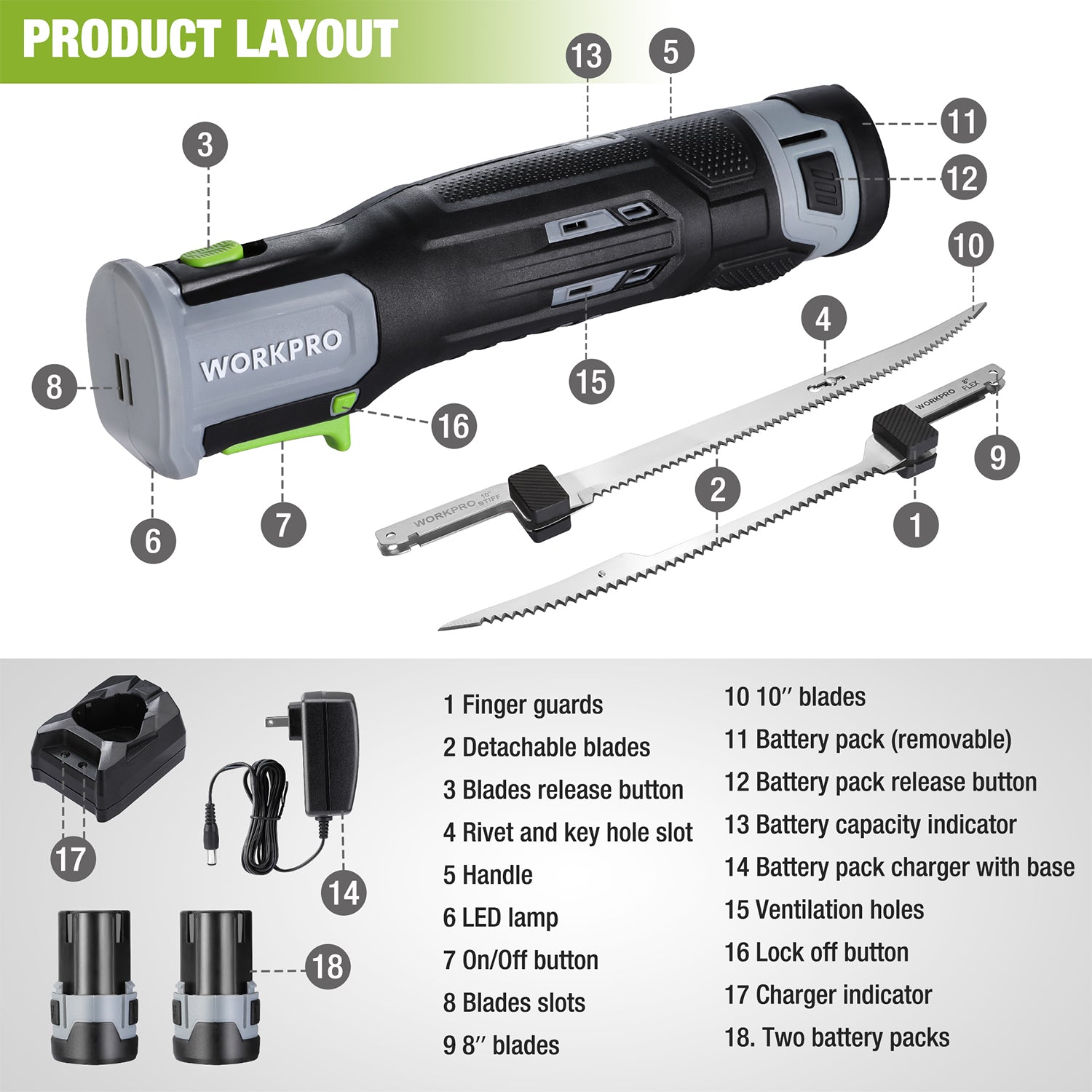 Cordless electric fillet knife with removable blade slots and blade accessories