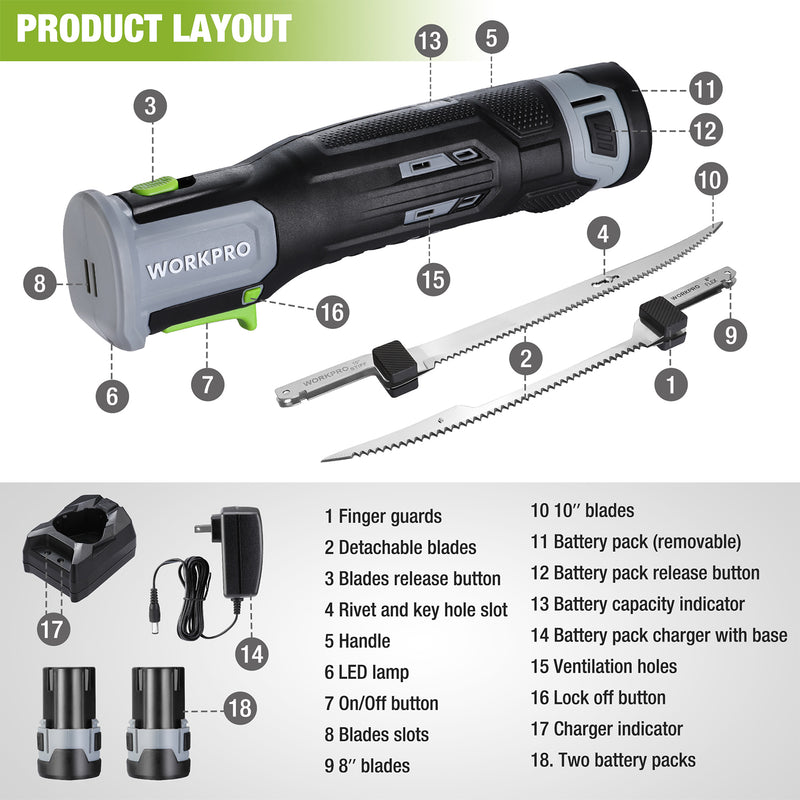 WORKPRO 12V Cordless Electric Fillet Knife