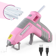 WORKPRO 3.6V Cordless Hot Glue Gun (Upgrade), with 20 Pcs Premium Mini Glue Sticks- Pink Ribbon