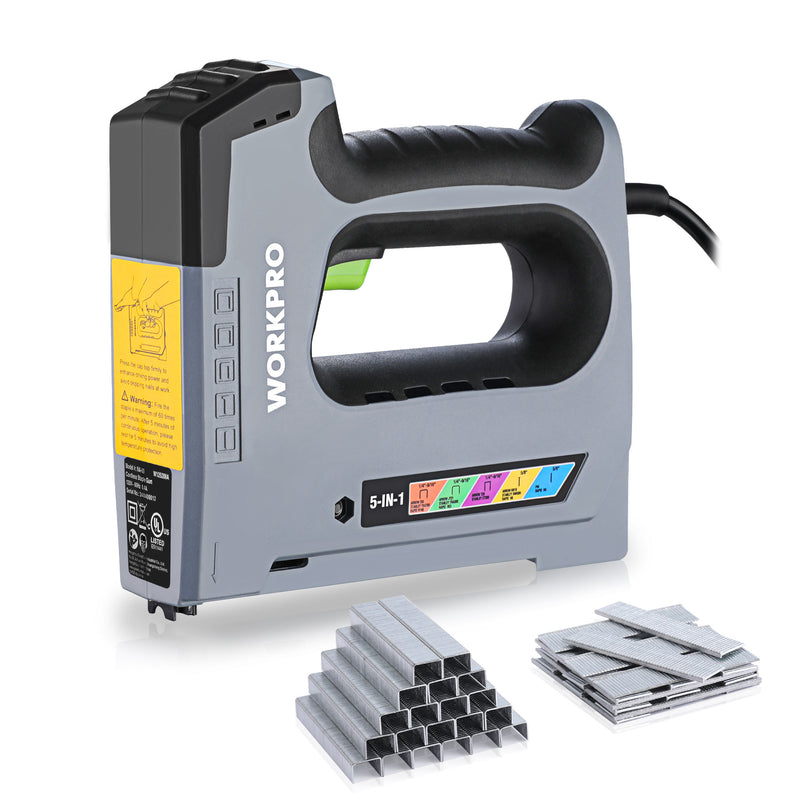 WORKPRO 5 in 1 Staple Gun,110V Corded Brad Nailer with 2000 Staples and Nails