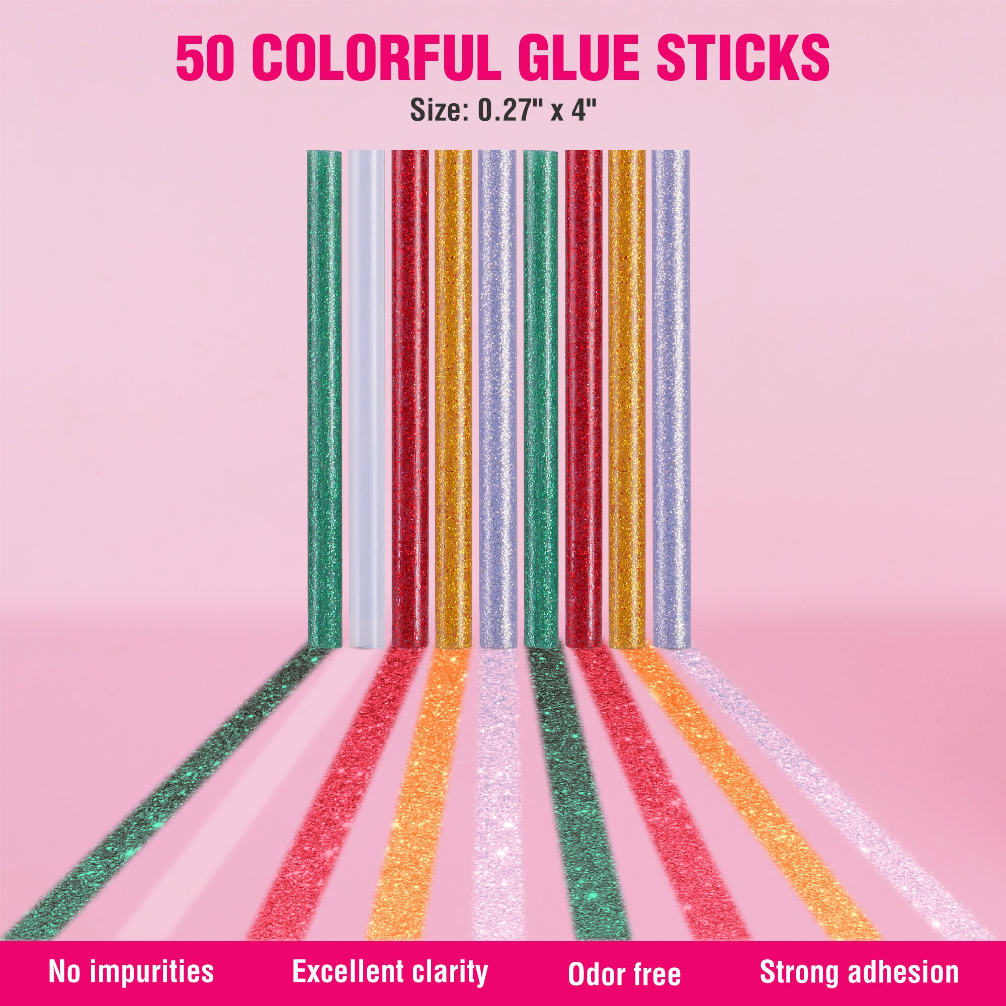 Assorted multicolor glue sticks bundle for hot glue gun, clear and colored shafts