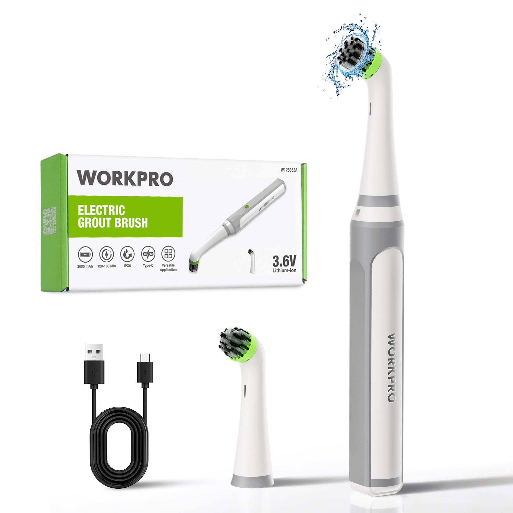 WORKPRO 5500RPM cordless IPX6 waterproof electric scrubber with innovation quality and durable secure design