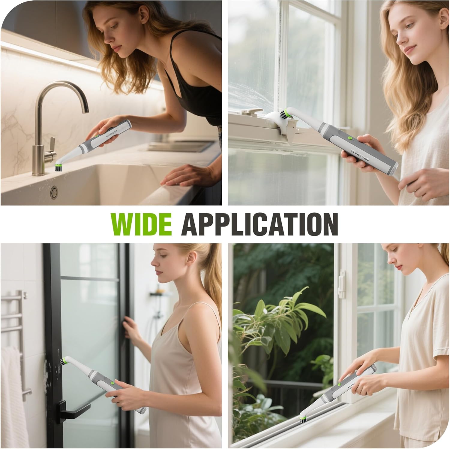 Electric grout scrubber for wide-area cleaning on sink, windows, and countertop edges