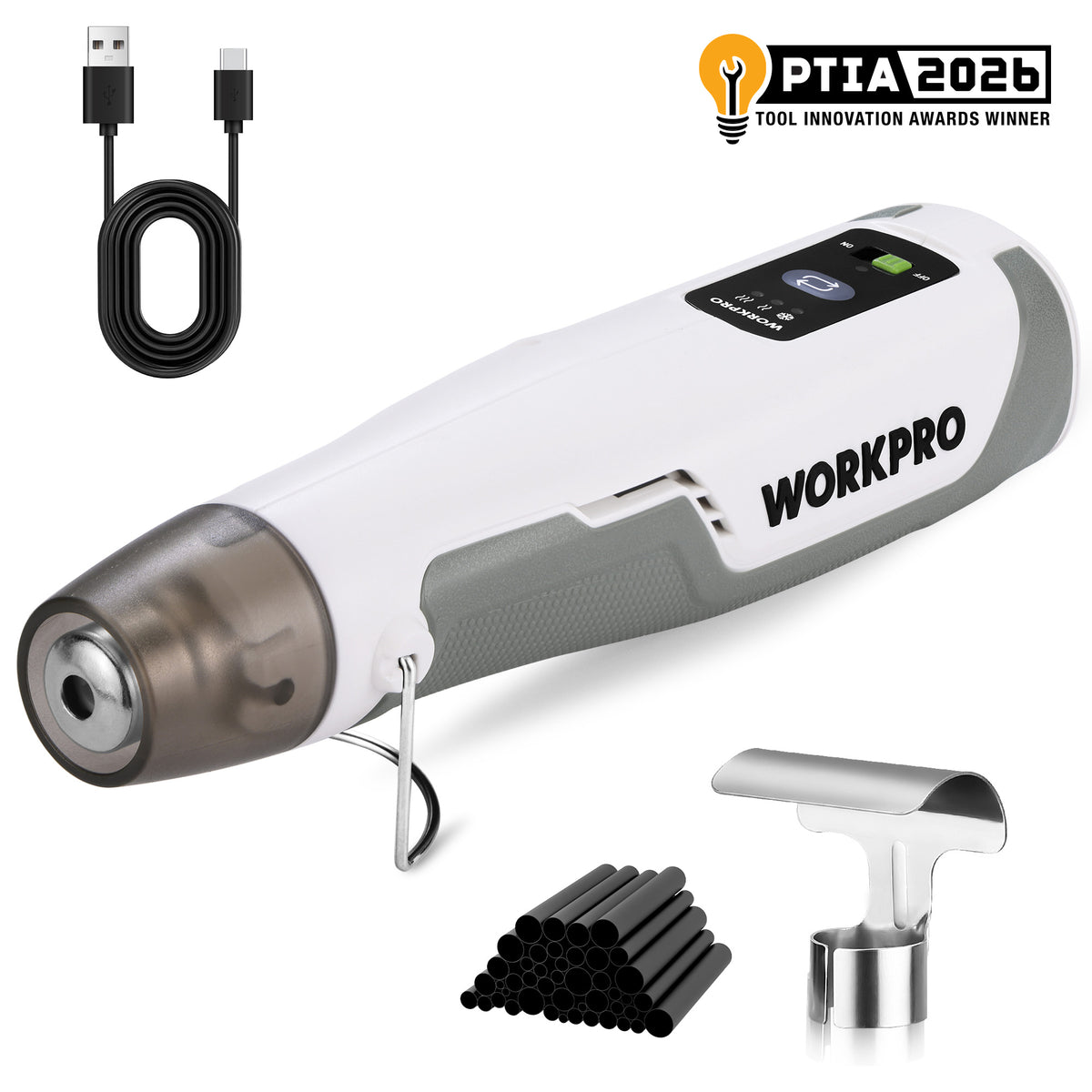WORKPRO 7.2V Cordless Mini Heat Gun for DIY Crafts, 4000mAh Hot Air Gun, 1.5s Fast Heating, 3 Temp Settings (Cool/572°F/842°F), USB-C Rechargeable