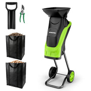 WORKPRO Electric Wood Chipper, 15A 4300RPM Corded Branch Shredder, 1.73" Cutting Capacity, 14:1 Reduction Ratio, SK5 Dual-Blade System, Portable Yard Chipper with Wheels & Collection Bag