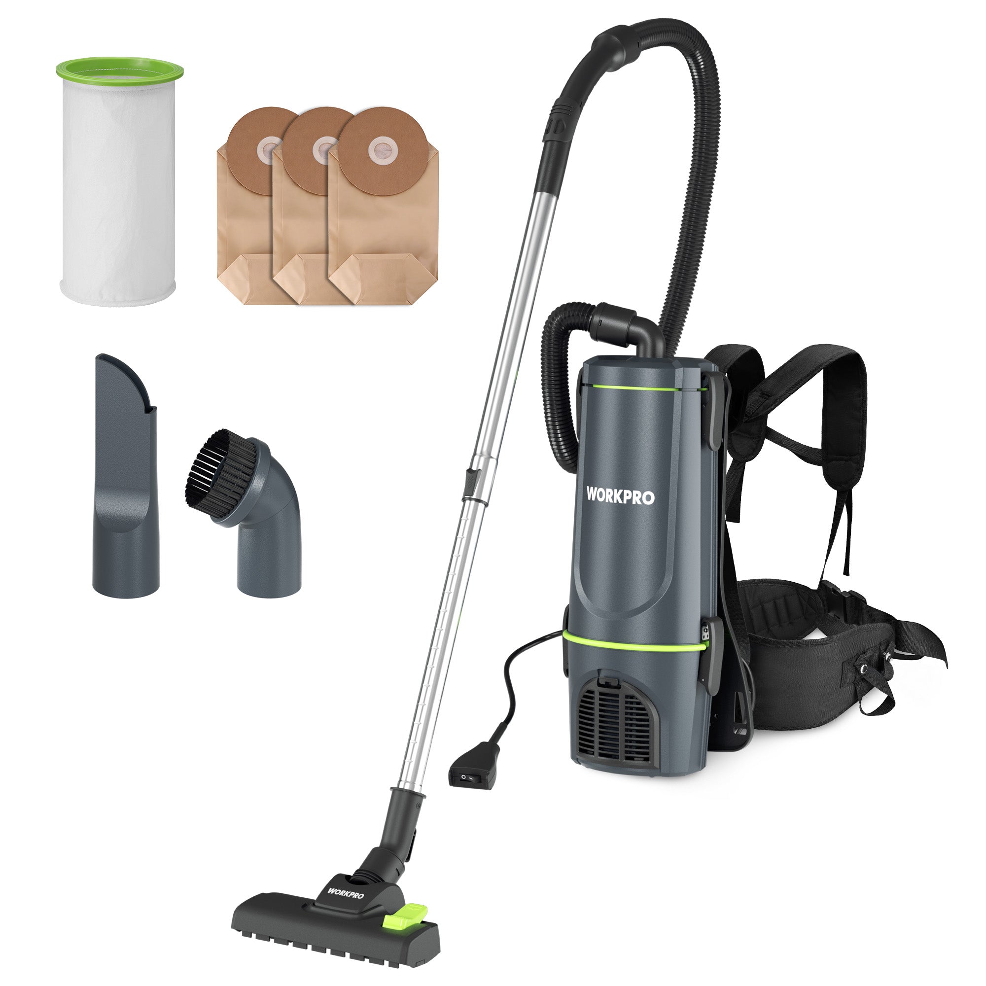 WORKPRO Commercial Backpack Vacuum Cleaner 6-quart with 1200W motor, innovation and secure durable cleaning system
