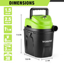 WORKPRO Wet Dry Vacuum 1.5 Gallon 2.5 Peak Horsepower 3-in-1 Portable Shop Vacuum Cleaner Black W125442AW